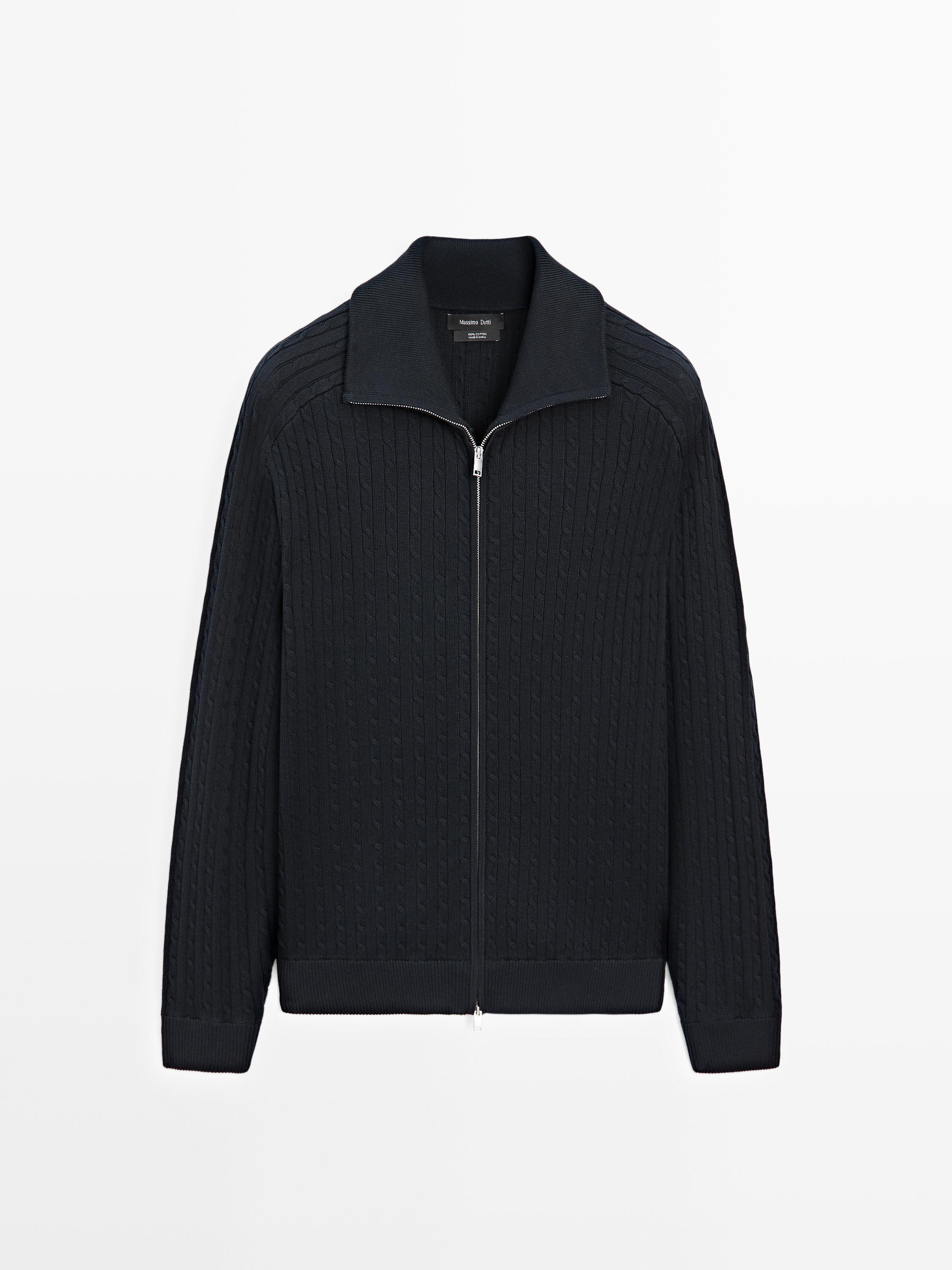 Cardigan en maille torsadée zippé coton